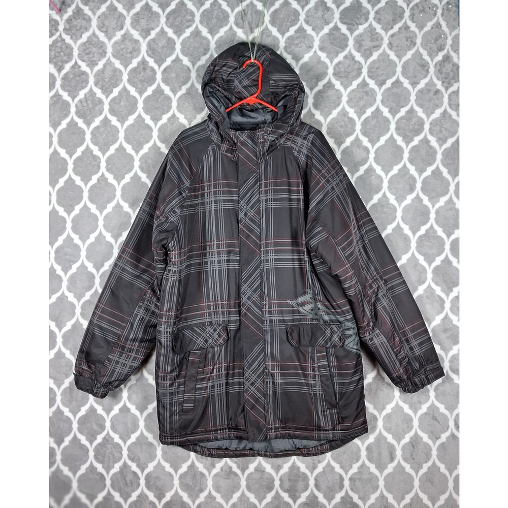 Fox Racing Parka Jacket Men‎ Extra Large Gray Plaid Hooded Insulated Coat MotoX